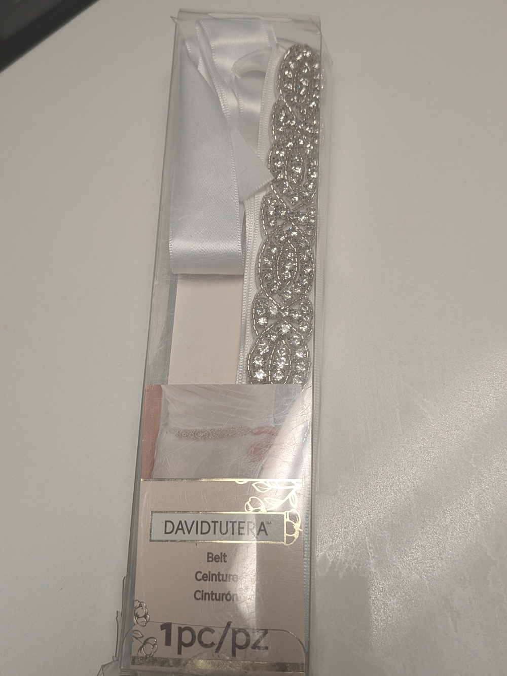 David Tutera Crystal Embellished White Satin Belt